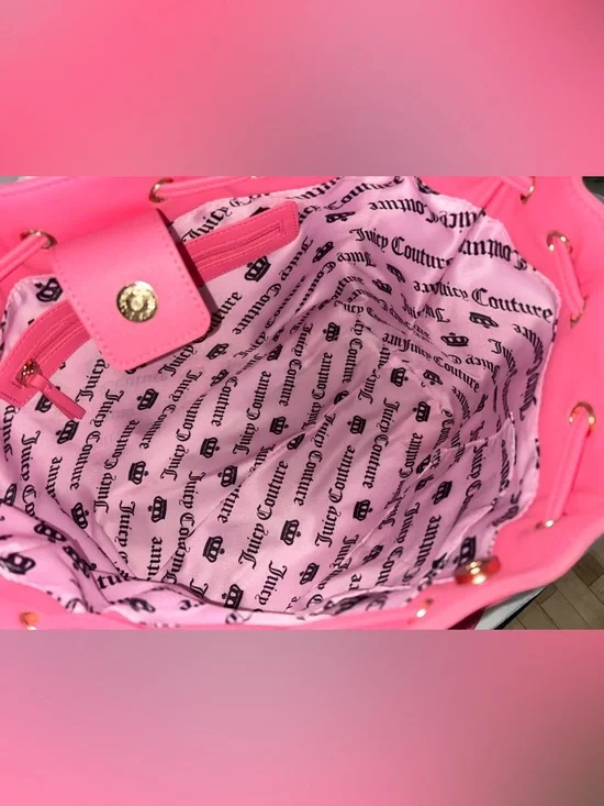 NEW! NWT JUICY COUTURE Daydreamer Scottie Dogs Velour Tote Retro Green/Pink - Picture 8 of 9